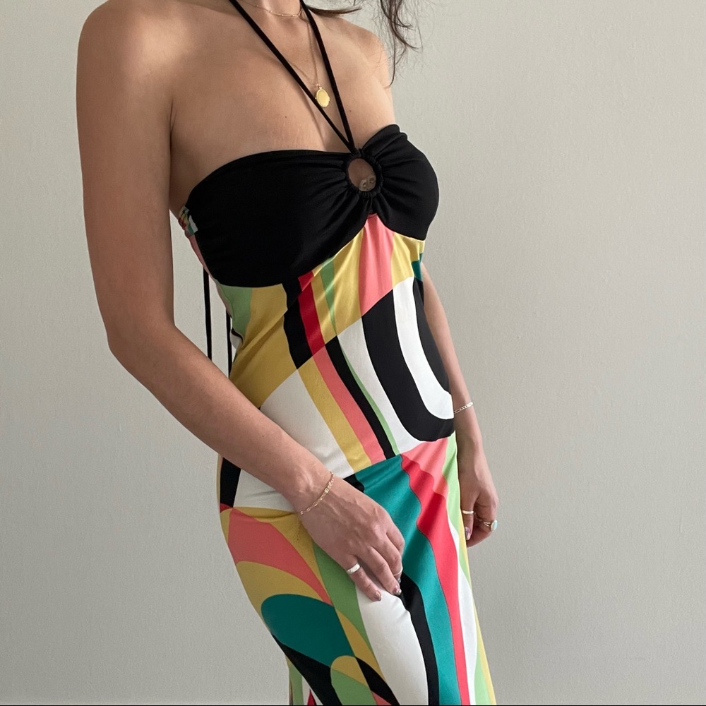 Multi color Geometric Print Maxi Dress